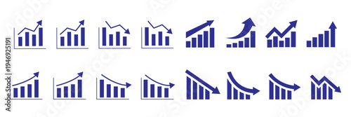 Business success growth arrow icon vector isolated on white background. Business graph with arrow. Vector growing graph icon. Growing bar graph icon. Growth vector diagram with arrow going up