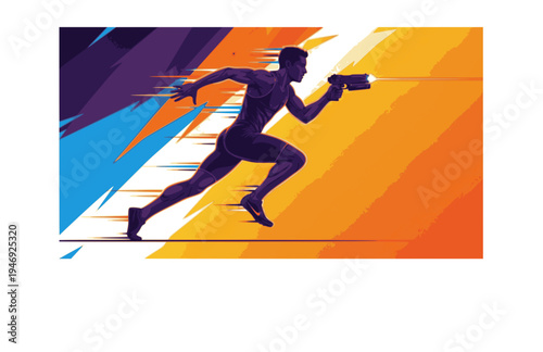 Modern Pentathlete Laser-Run Sprint Silhouette, High Intensity Athlete Vector Sticker, Professional Sports Performance Illustration