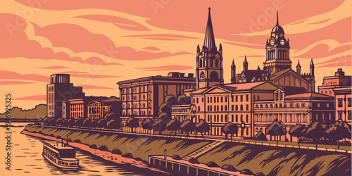 USA, US, U.S, United States - Richmond Riverfront Skyline at Sunset – Historic Colonial Architecture Panorama in the United States