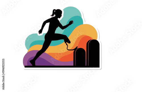 Women's Adaptive Modern Pentathlon Obstacle Silhouette, Inclusive Sports Vector Sticker, High Performance Para Athlete Icon