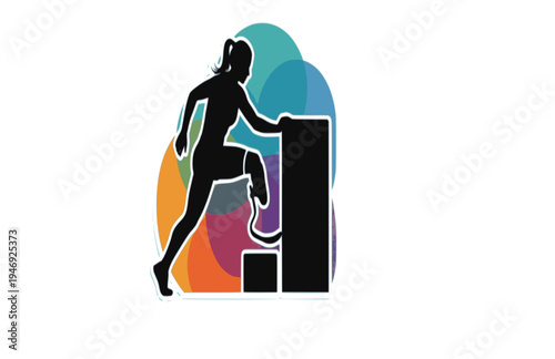 Women's Adaptive Modern Pentathlon Obstacle Silhouette, Inclusive Sports Vector Sticker, High Performance Para Athlete Icon