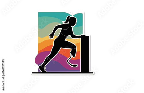 Women's Adaptive Modern Pentathlon Obstacle Silhouette, Inclusive Sports Vector Sticker, High Performance Para Athlete Icon