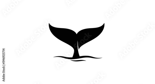 A minimalist black silhouette of a whale's tail emerging from the water, creating a small ripple.