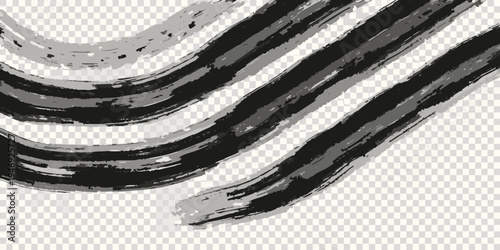 Abstract brushstrokes create dynamic flowing lines in grayscale tones