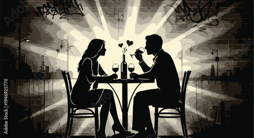 Couple Dining Together at Night Silhouette.
