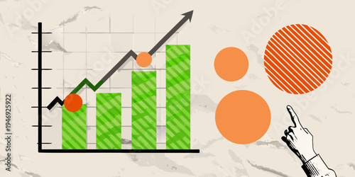 Growth chart illustration with hand pointing towards positive trends