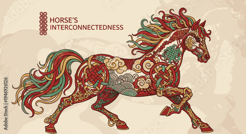 Vibrant Horse Illustration with Floral Patterns.