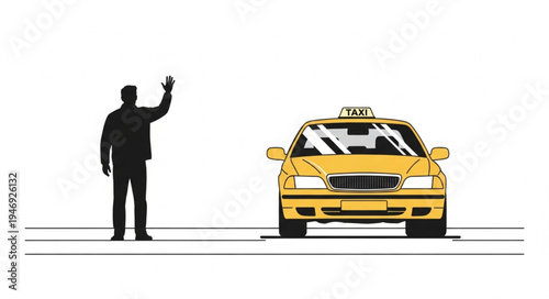 Man Hailing Yellow Taxi Cab.