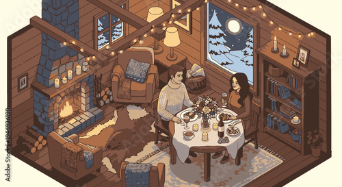 Cozy Winter Night with Family by Fireplace.