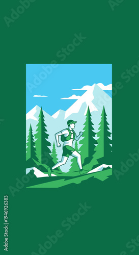 Energetic Runner Embarks on a Trail Adventure Amidst Majestic Mountains and Lush Greenery