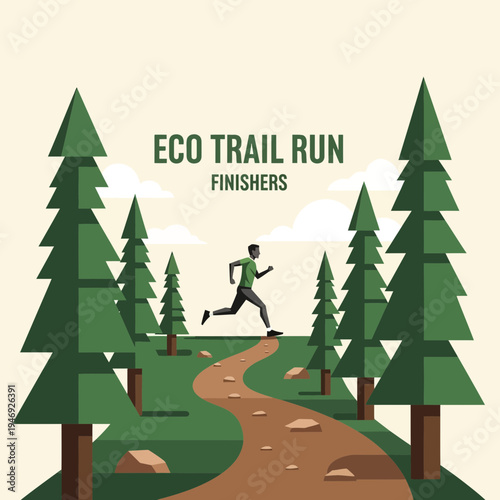 Energetic Runner Embarks on Eco Trail Run Through Serene Forest Finishing the Race