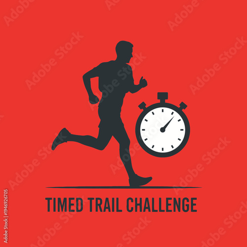 Energetic Runner Silhouetted Beside Stopwatch, Representing Timed Running Challenge