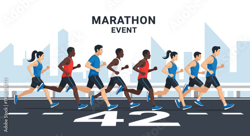 Energetic Runners Embark On a Marathon Adventure, Illustrating Determination And Endurance