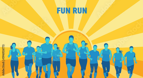 Energetic Runners Embark On a Fun Run Under a Vibrant Sunrise or Sunset