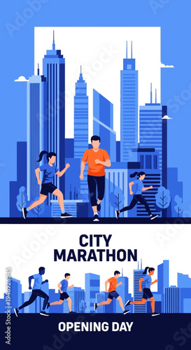 Energetic Runners Embark On City Marathon: A Dynamic Depiction of Urban Endurance