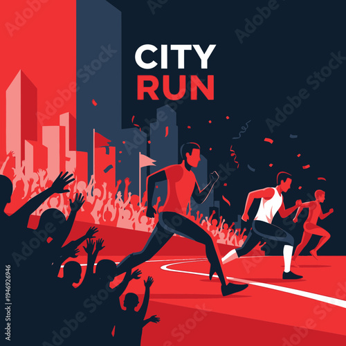 Energetic Runners Embark On A City Race With Cheering Spectators And Vibrant Urban Backdrop