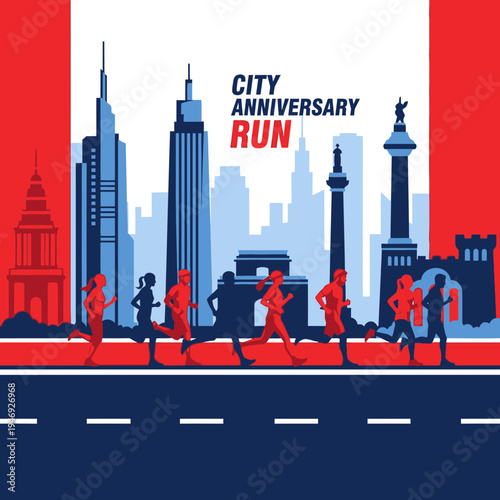Energetic Runners Embark On The City Anniversary Run Against A Striking Urban Backdrop