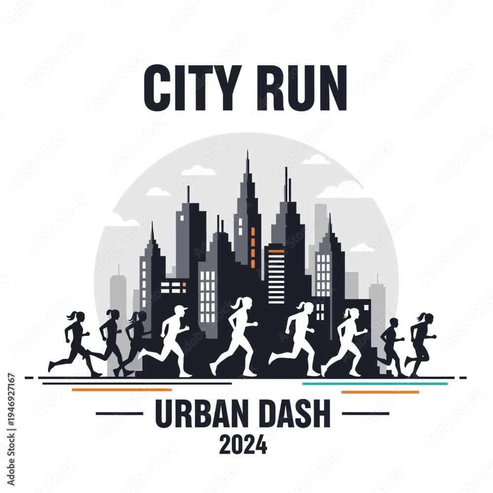 Fototapeta premium Energetic Runners in a Cityscape: A Dynamic Urban Dash Event Illustration