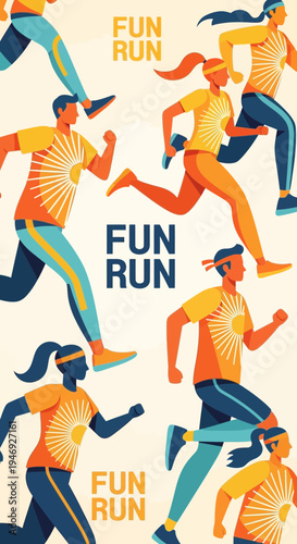 Energetic Runners in a Dynamic Fun Run Illustration, Showcasing Health and Active Lifestyles