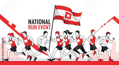 Energetic Runners Participate In A National Event With Patriotic Flag And Dynamic Design