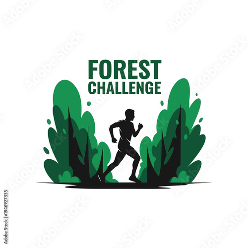 Energetic Silhouette Embarks on Forest Trail: A Dynamic Design for Athletic Pursuits