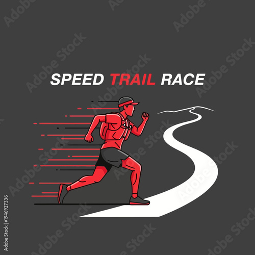 Energetic Speed Trail Race Athlete Sprinting Along Winding Path Vector Illustration