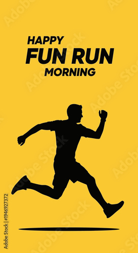 Energetic Silhouette of A Runner in Motion Against A Bold Yellow Background for Fitness.