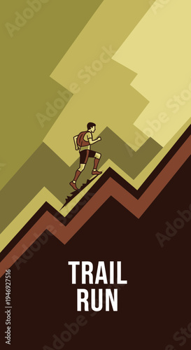 Energetic Trail Runner Ascending Rugged Terrain, Achieving Peak Physical Endurance and Triumph
