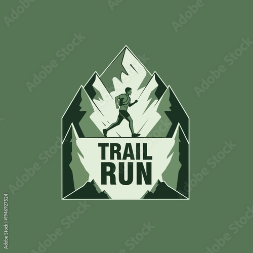 Energetic Trail Runner Ascending Mountains: Outdoor Fitness And Endurance Concept Design