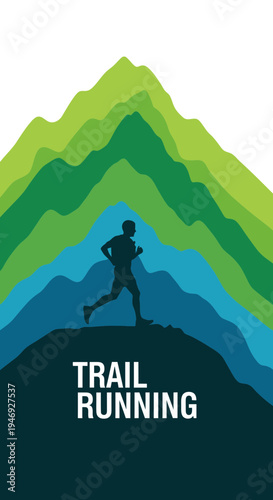 Energetic Trail Runner Ascends Mountain Peaks: An Adventure-Filled Vector Illustration Design