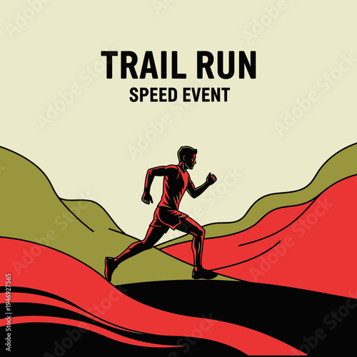 Energetic Trail Runner Navigating a Challenging Course During a Speed Event Display