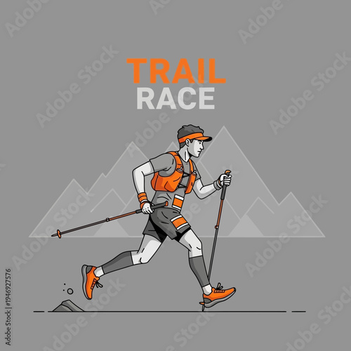 Energetic Trail Runner Navigates Rugged Terrain During a Mountain Trail Race Competition