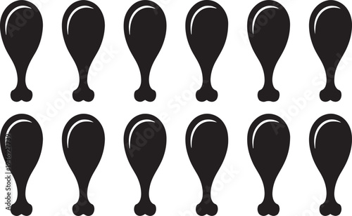 A seamless pattern of twelve black chicken drumstick icons arranged in two rows against a white background