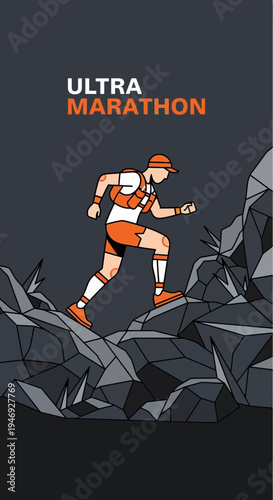 Energetic Ultra Marathon Runner Ascending a Rocky Terrain Demonstrating Endurance and Athleticism
