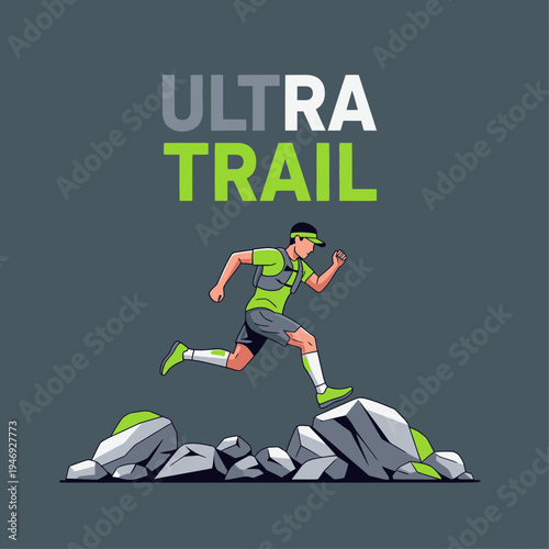 Energetic Ultra Trail Runner Conquering Rocky Terrain For An Outdoor Challenge