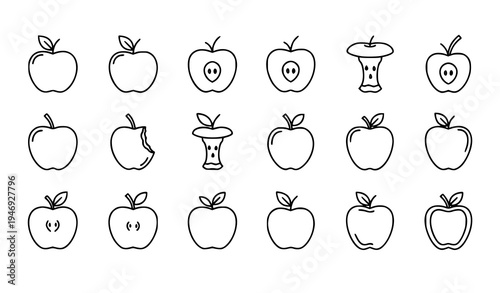 Apple fruit outline icons set healthy food thin line vector symbols