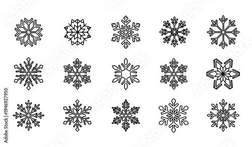Snowflake vector icon collection winter frost crystal line symbols