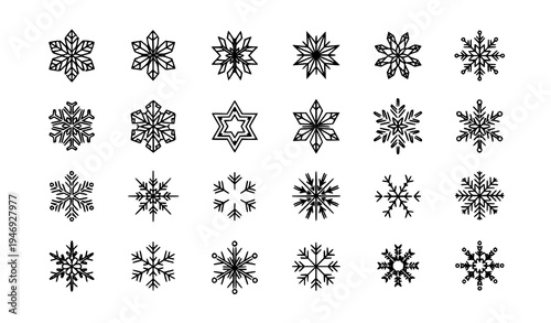 Snowflake outline icons set winter frost crystal thin line vector symbols