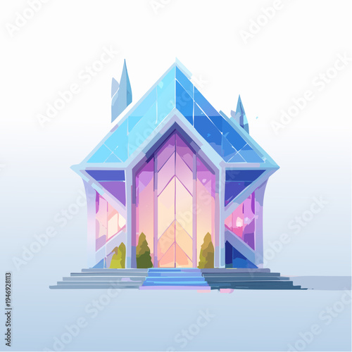 Modern Geometric Crystal Building with Grand Entrance and Skylight