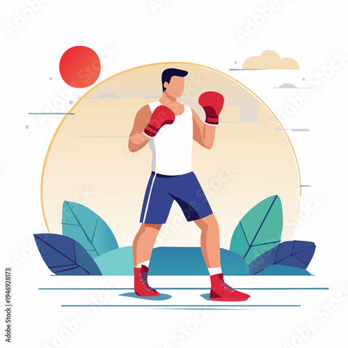 Man in Boxing Gloves Training for a Boxing Match in Outdoor Setting