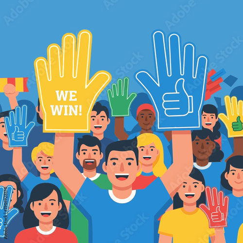Enthusiastic Spectators Celebrating Victory With Colorful Hand Gestures and Cheerfulness