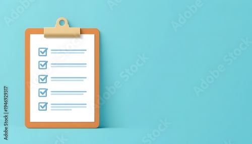 Colorful Clipboard with Checklists on Bright Blue Background