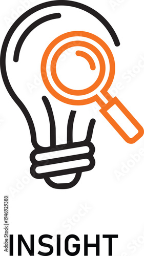 Insightful light bulb with magnifying glass on transparent background for business concepts