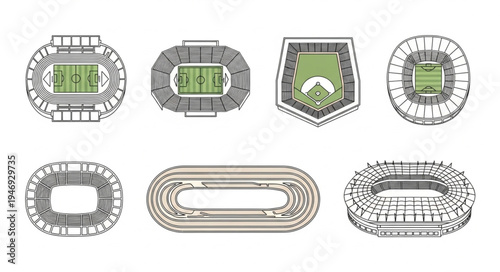 Overhead Views of Various Stadium Designs and Architectural Layouts.