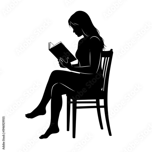 A woman sitting on a chair and reading a book in silence