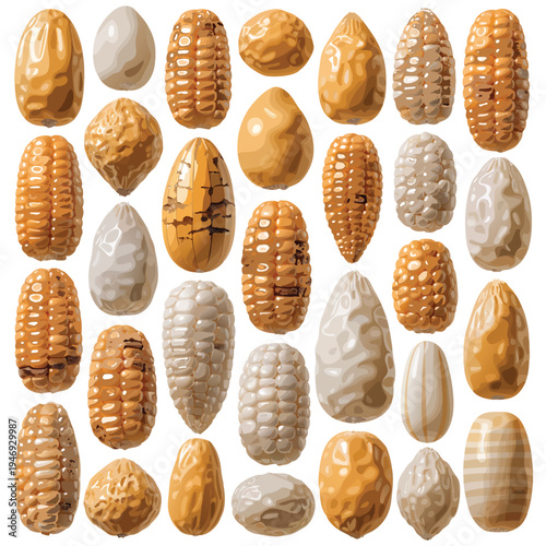 Photorealistic Corn Grains And Seeds Variety Set Vector Illustration