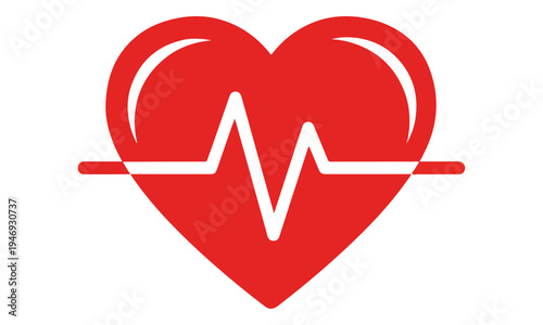 Heartbeat EKG Icon with Red Heart Symbol on White Background