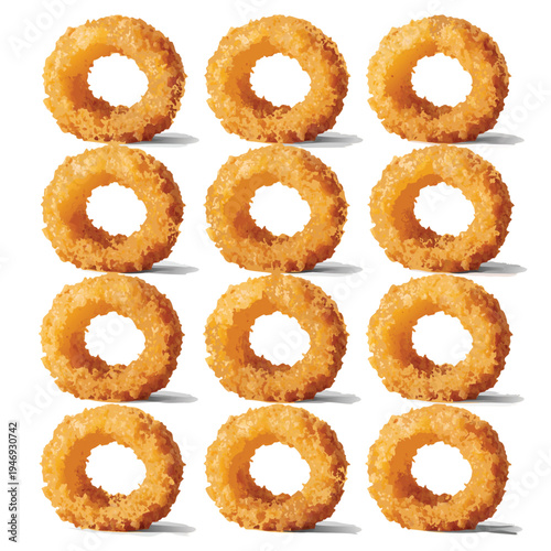 Photorealistic Golden Fried Onion Rings Snack Set Vector Illustration