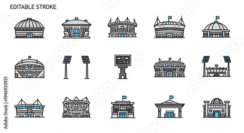 Collection of Stadium Icons - A Variety of Architectural Designs.