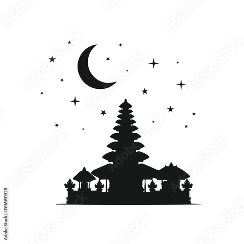 Silhouette of Pagoda and Temple Complex.